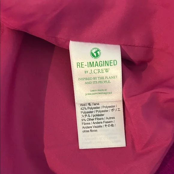J. Crew Wool-Blend Fuchsia Pea Coat - Picture 7 of 8
